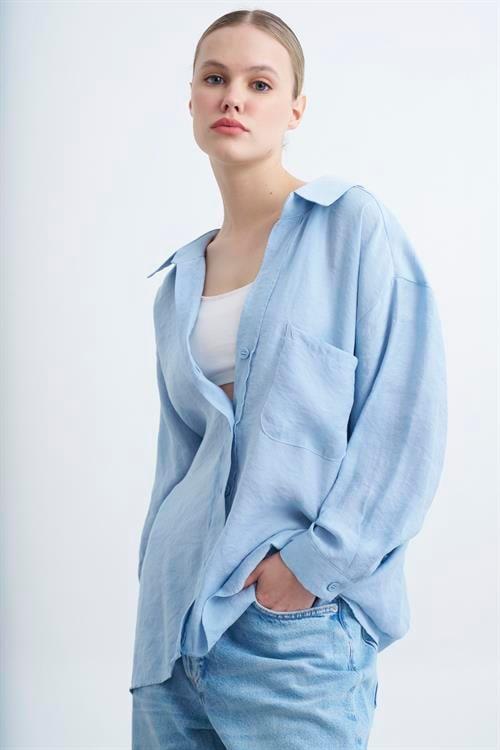4612 DÜŞÜK OMUZLU OVERSİZE GÖMLEK AÇIK MAVİ