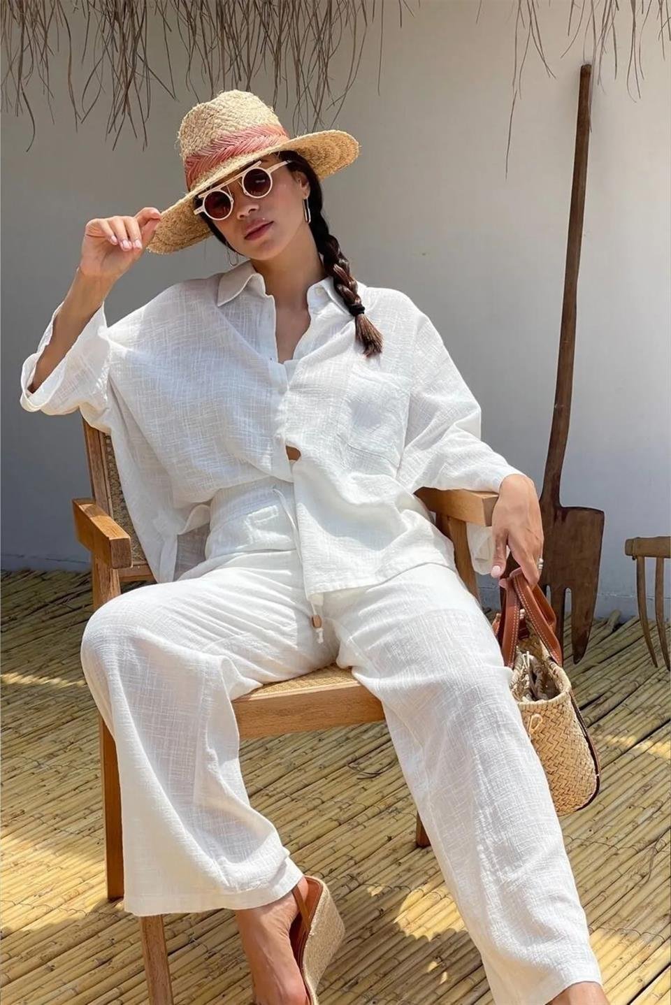 4715 DÜŞÜK KOLLU OVERSIZE GÖMLEK BEYAZ