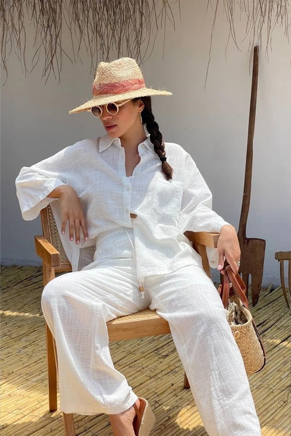 4715 DÜŞÜK KOLLU OVERSIZE GÖMLEK BEYAZ