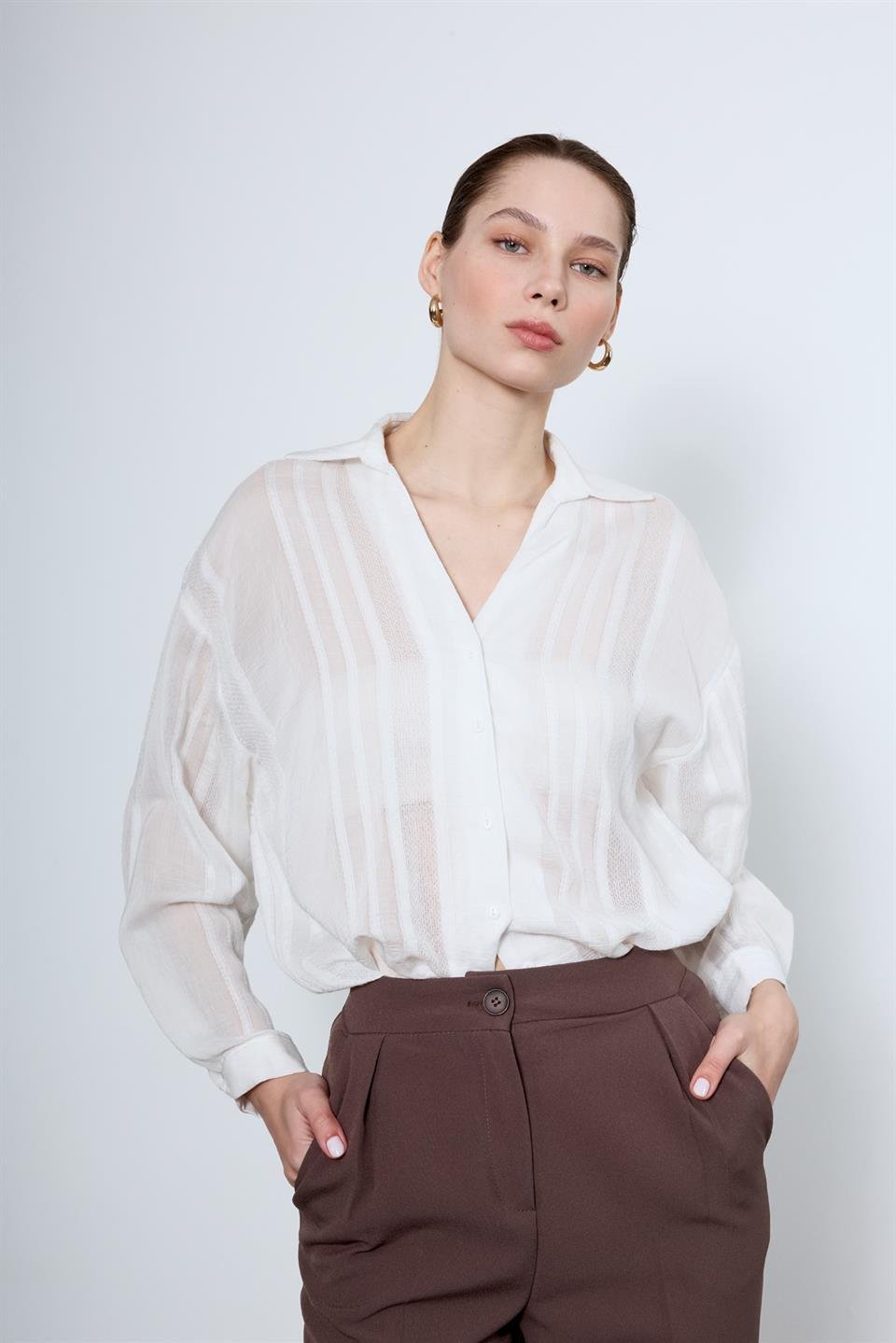 4914 TRANSPARAN GÖMLEK BEYAZ