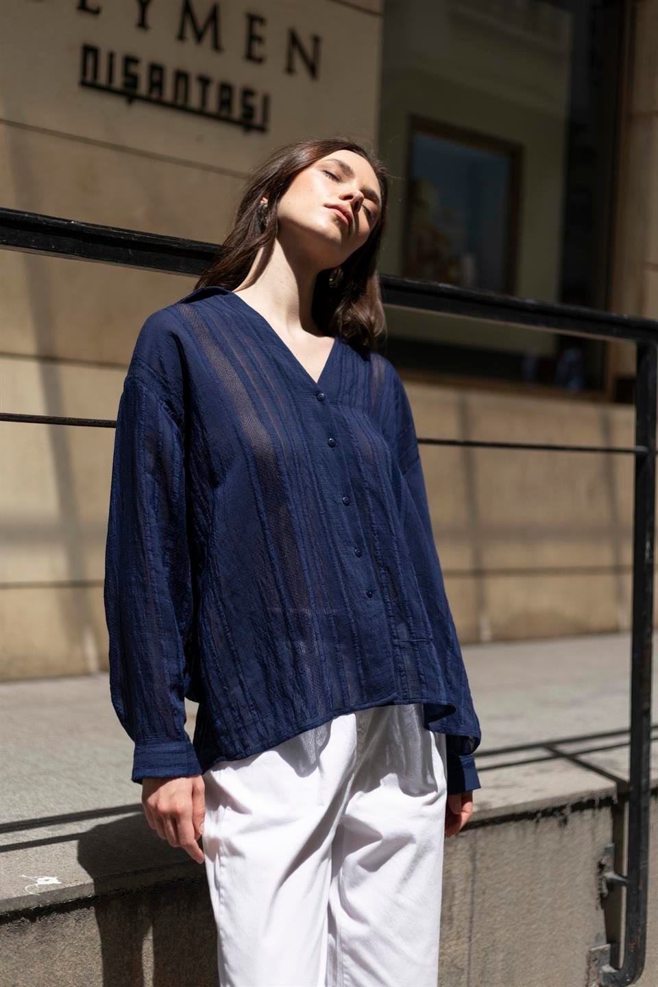 4914 TRANSPARAN GÖMLEK LACİVERT