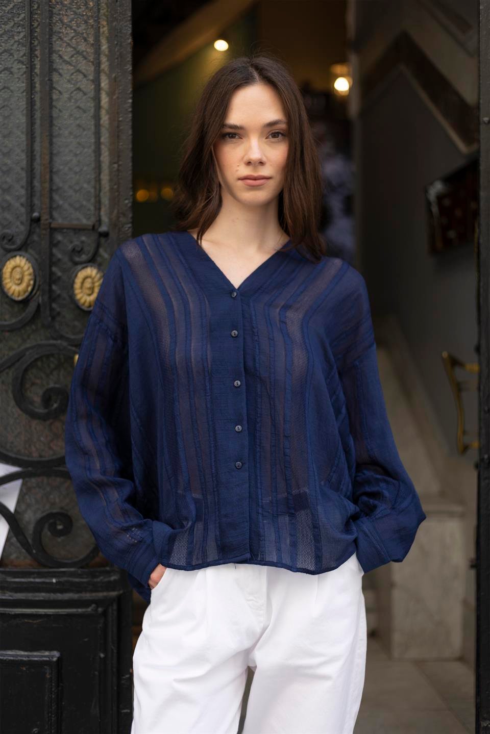 4914 TRANSPARAN GÖMLEK LACİVERT