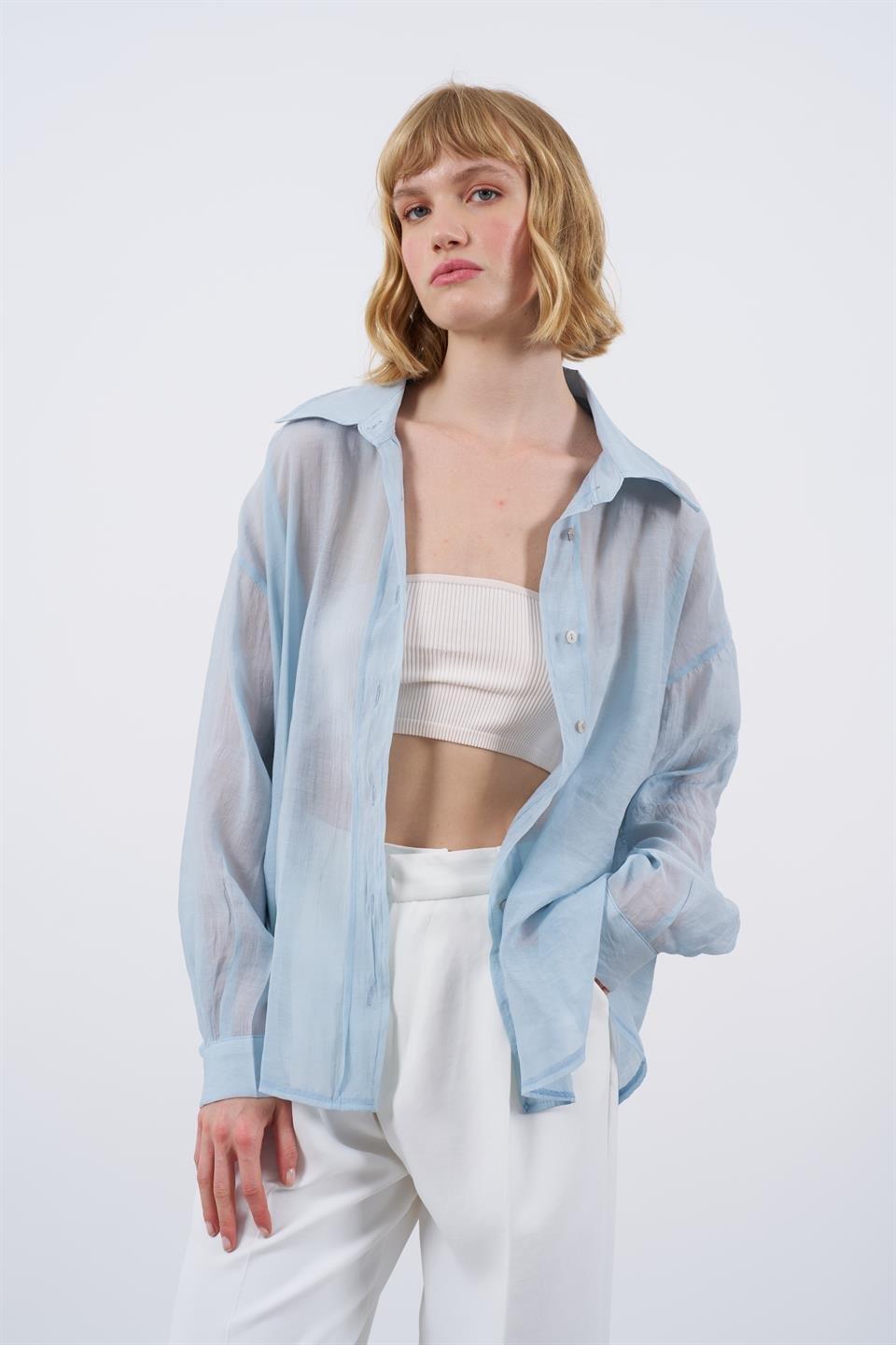 4924 OVERSIZE İPEKSİ GÖMLEK AÇIK MAVİ