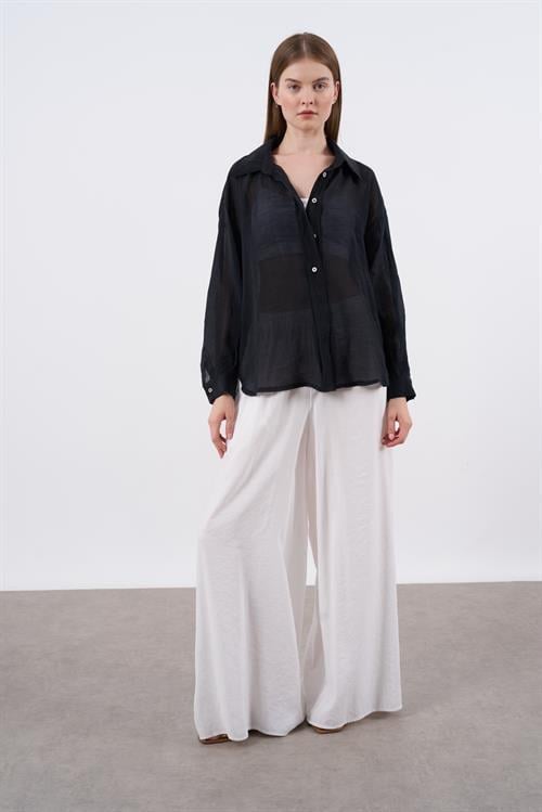4924 OVERSIZE İPEKSİ GÖMLEK SİYAH