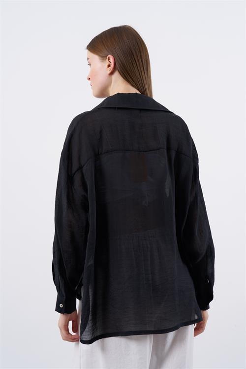 4924 OVERSIZE İPEKSİ GÖMLEK SİYAH
