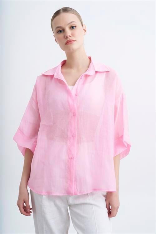 4927 OVERSIZE İPEKSİ GÖMLEK PEMBE