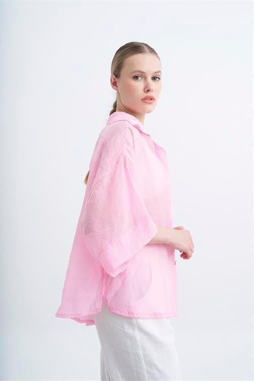 4927 OVERSIZE İPEKSİ GÖMLEK PEMBE