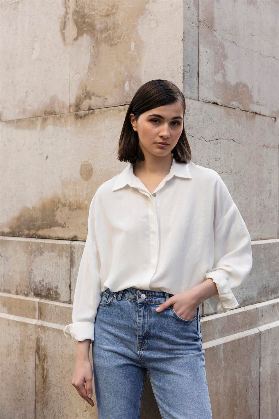 4963 OVERSIZE GÖMLEK EKRU