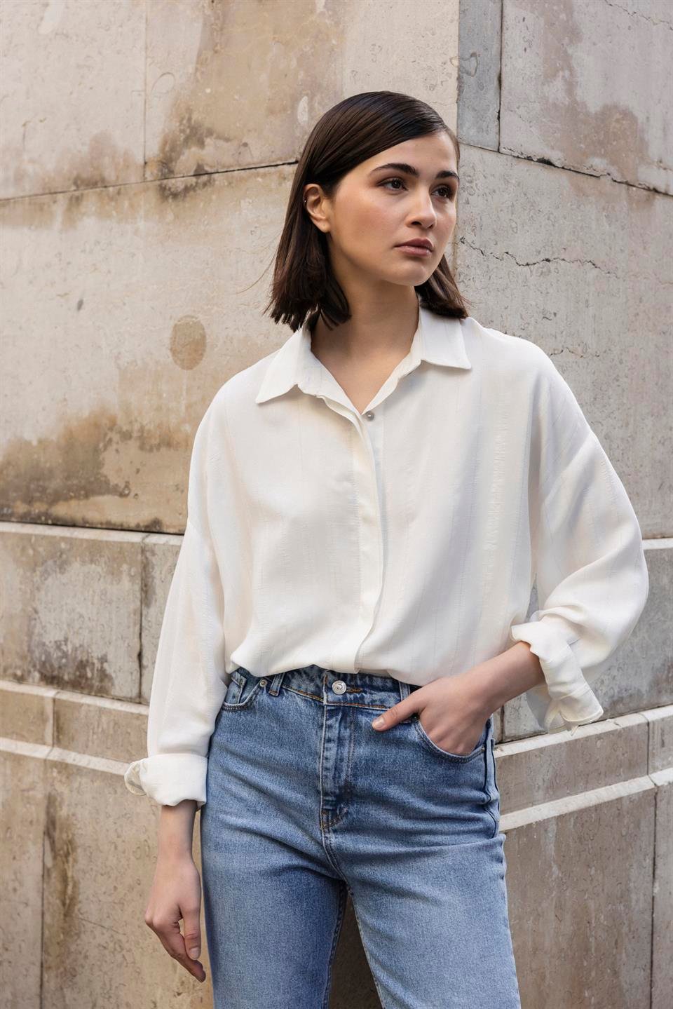 4963 OVERSIZE GÖMLEK EKRU