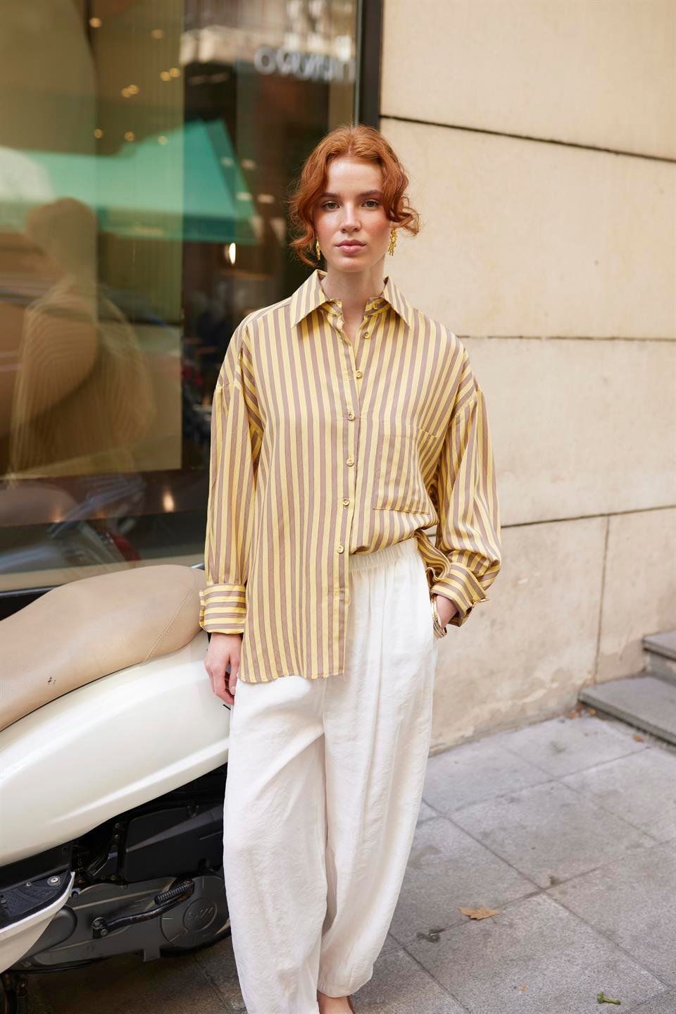 4969 ÇİZGİLİ GÖMLEK SARI-KAHVE