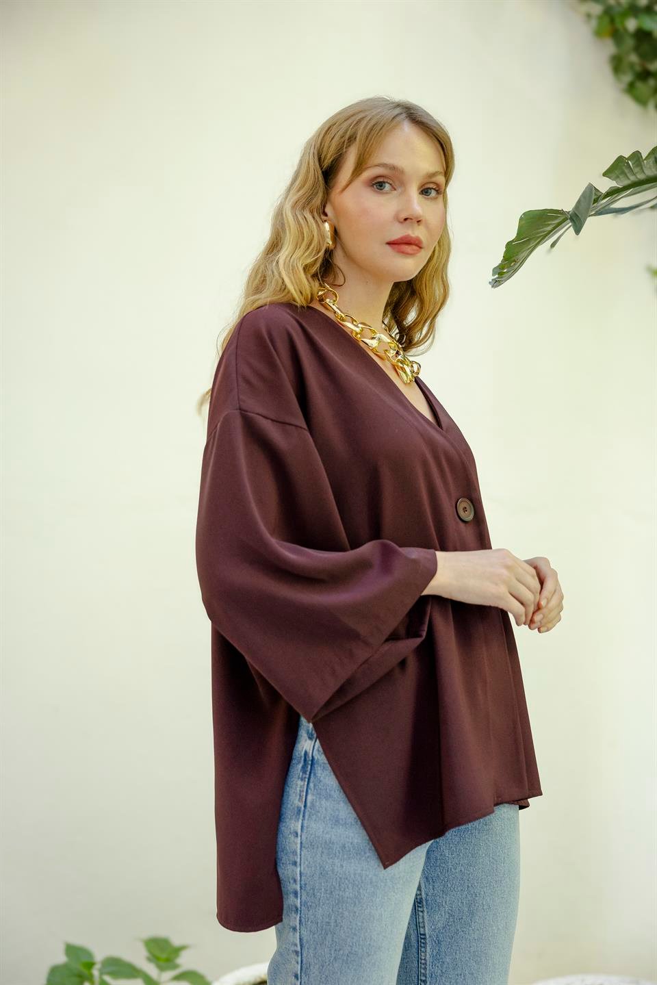 4972 ÖNDEN BAĞLAMALI BLUZ BORDO