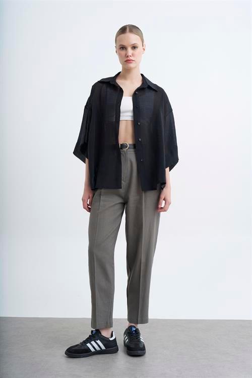 50985 KEMERLİ KETEN PANTOLON HAKİ