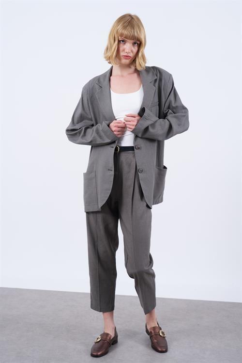 50985 KEMERLİ KETEN PANTOLON HAKİ