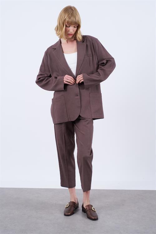 50985 KEMERLİ KETEN PANTOLON KAHVE