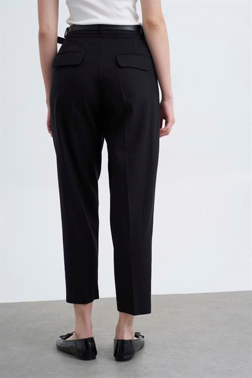 50985 KEMERLİ KETEN PANTOLON SİYAH
