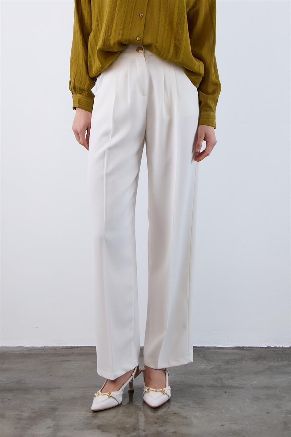51078 PİLELİ PALAZZO PANTOLON BEYAZ