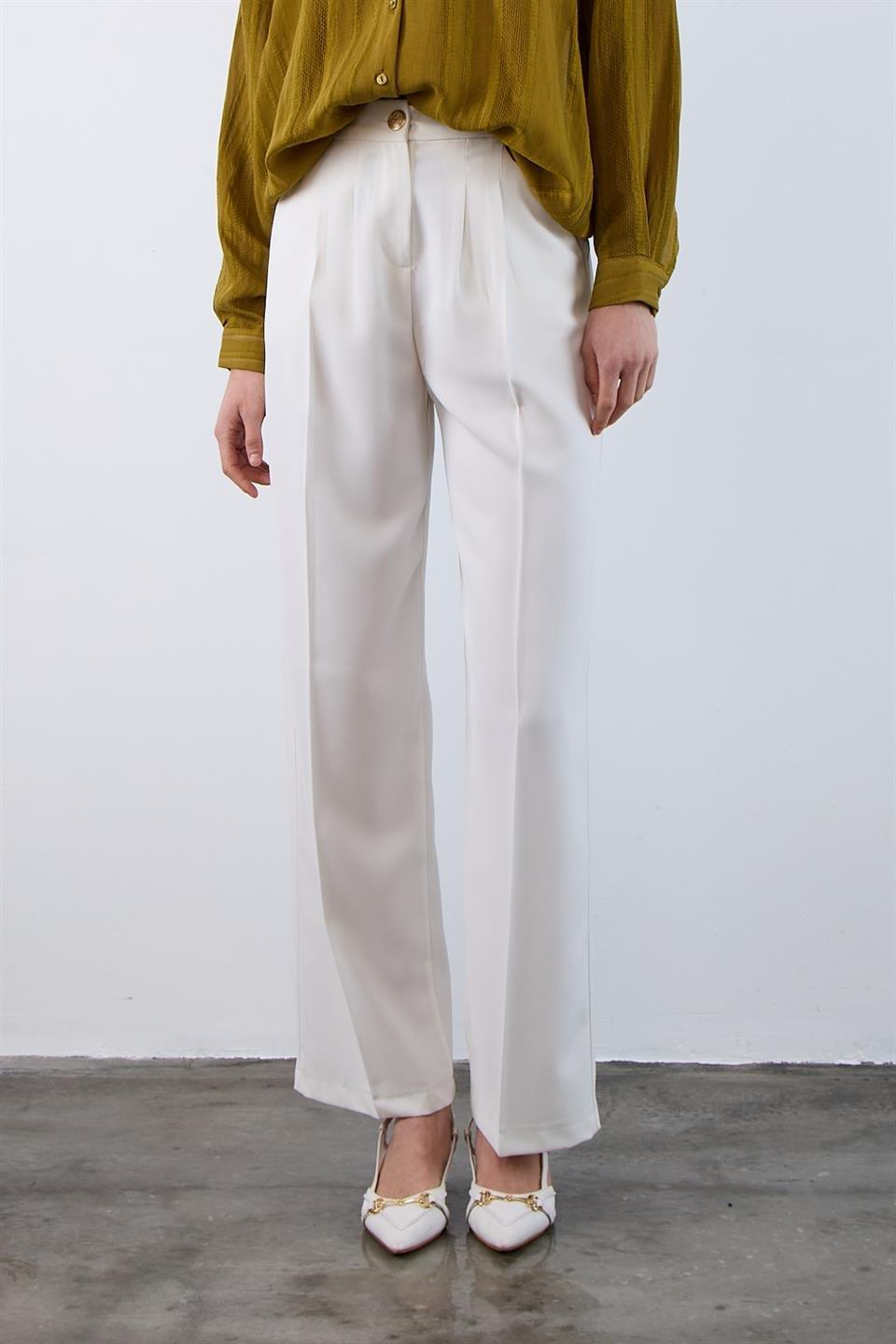 51078 PİLELİ PALAZZO PANTOLON BEYAZ