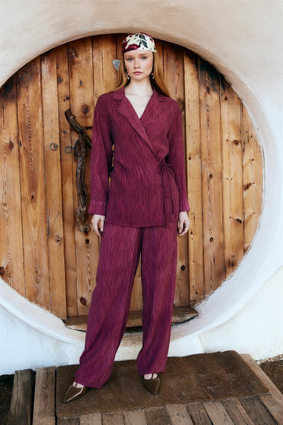 51101 BASKILI GÖMLEK PANTOLON TAKIM BORDO