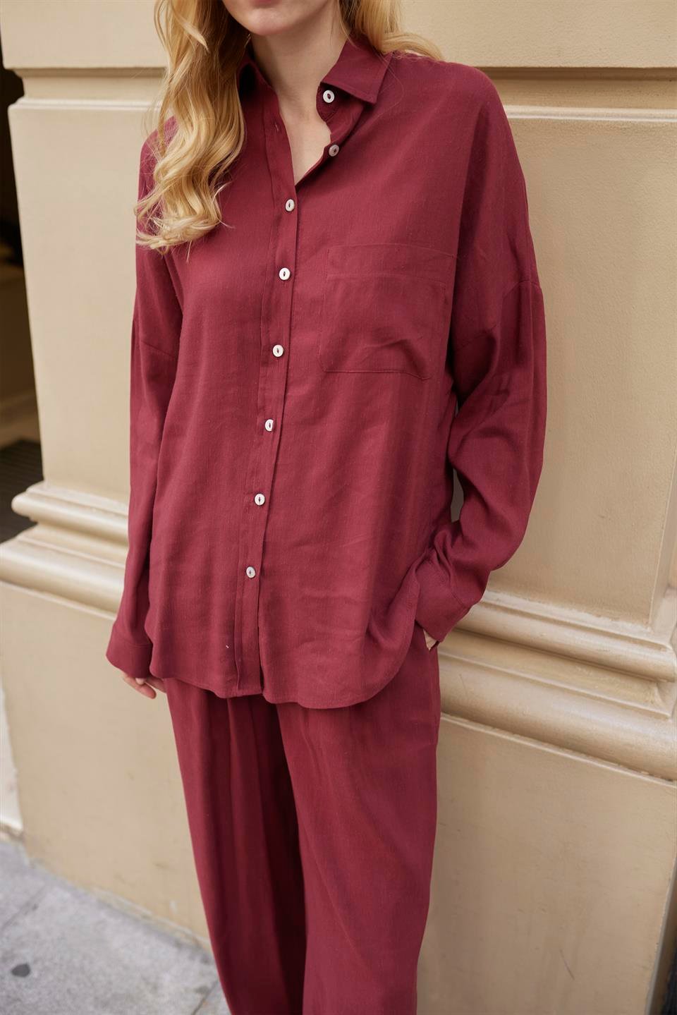 51125 GÖMLEK PANTOLON TAKIM BORDO