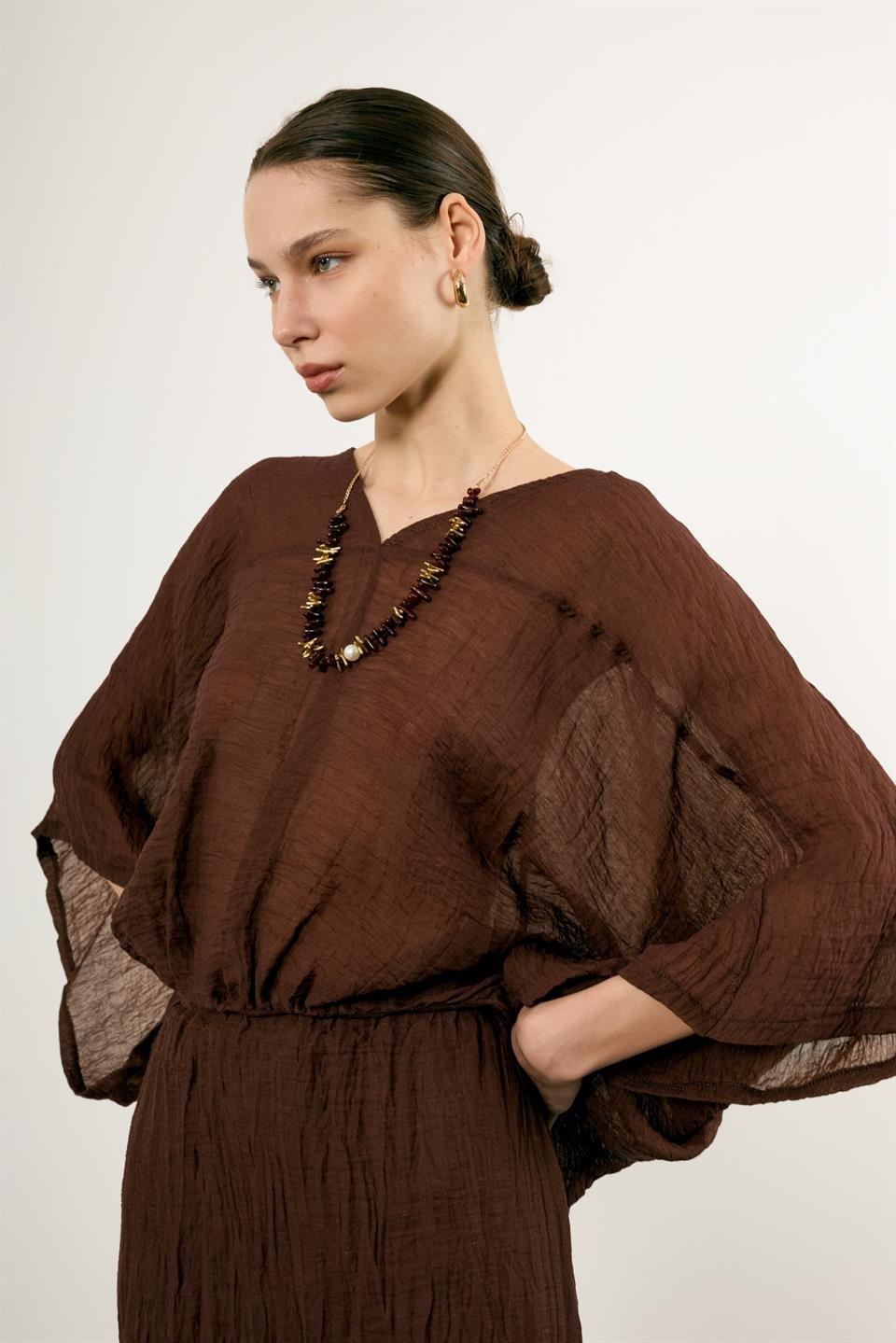 51134 BLUZ ETEK TAKIM KAHVE