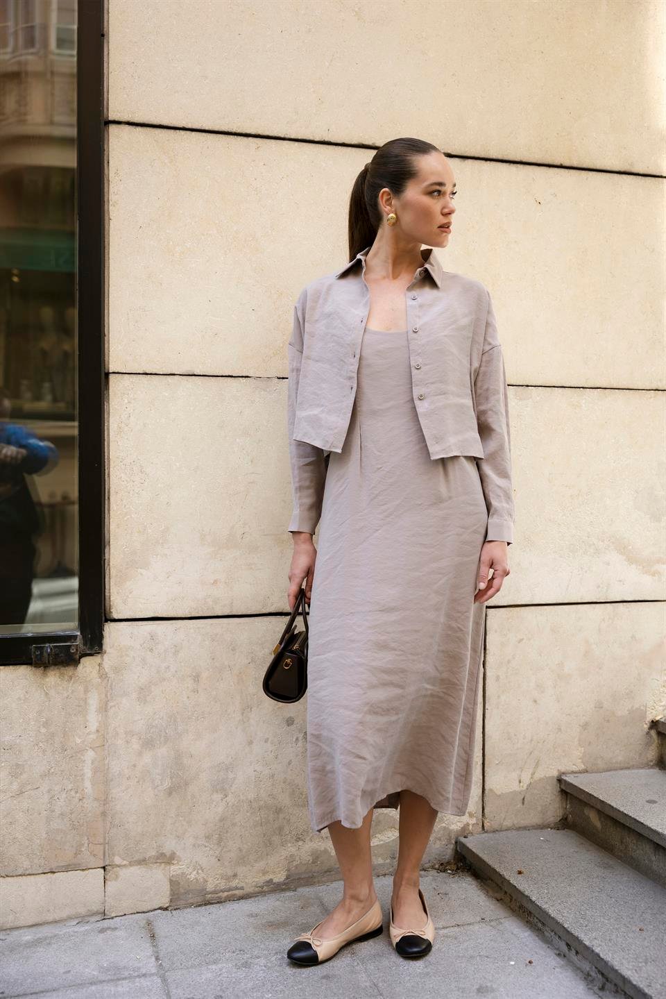 51153 GÖMLEK ELBİSE TAKIM VİZON