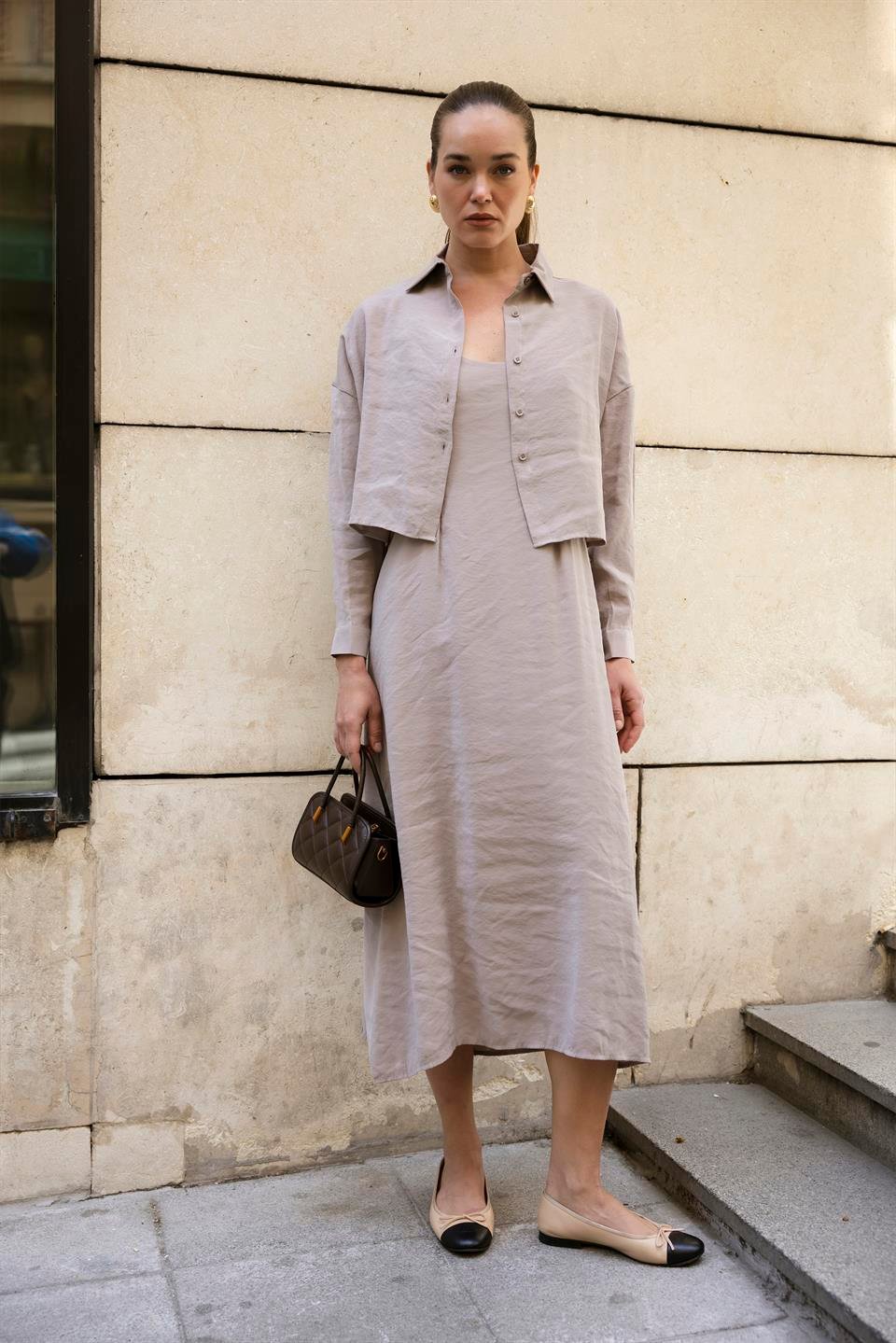 51153 GÖMLEK ELBİSE TAKIM VİZON