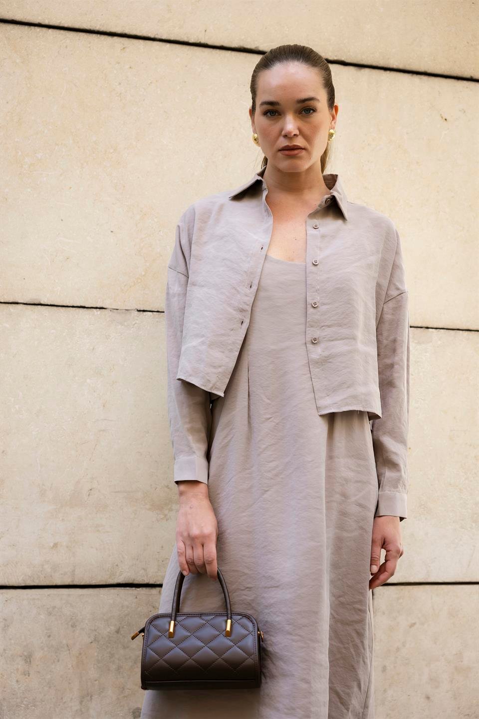 51153 GÖMLEK ELBİSE TAKIM VİZON