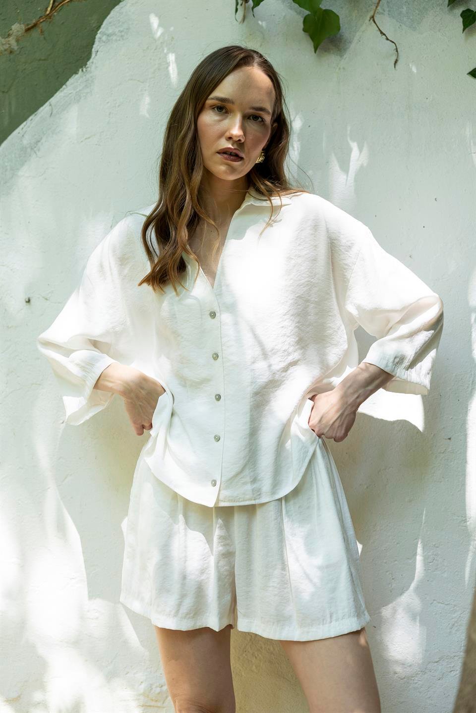 51161 GÖMLEK ŞORT TAKIM BEYAZ