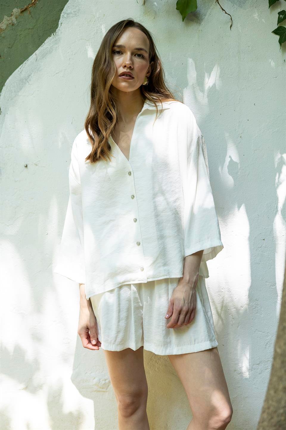 51161 GÖMLEK ŞORT TAKIM BEYAZ