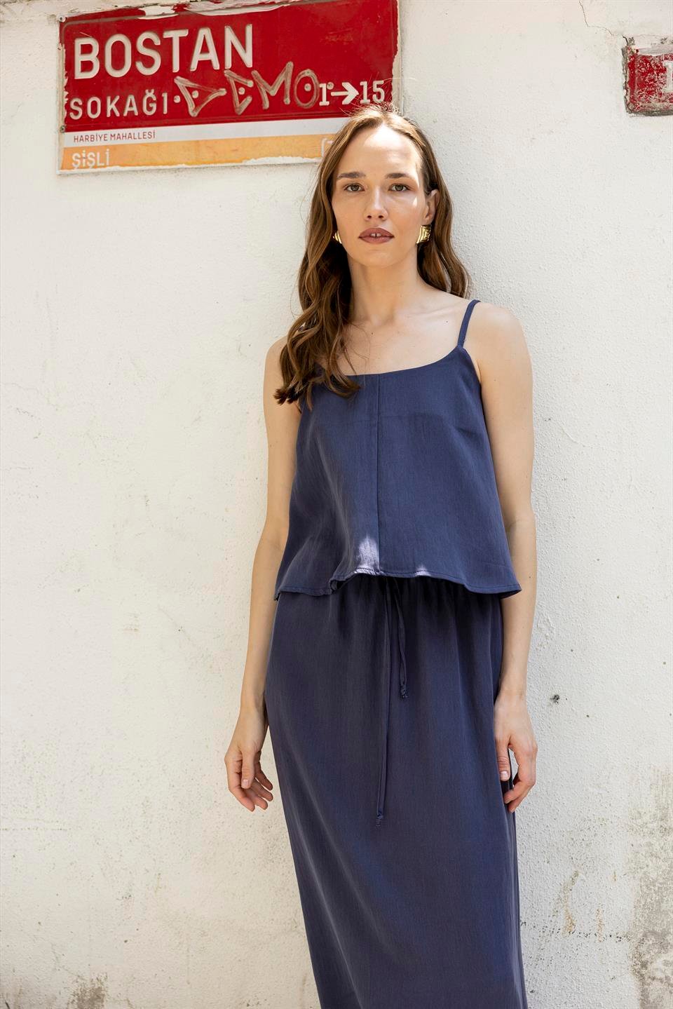 51165 ASKILI BLUZ ETEK TAKIM LACİVERT