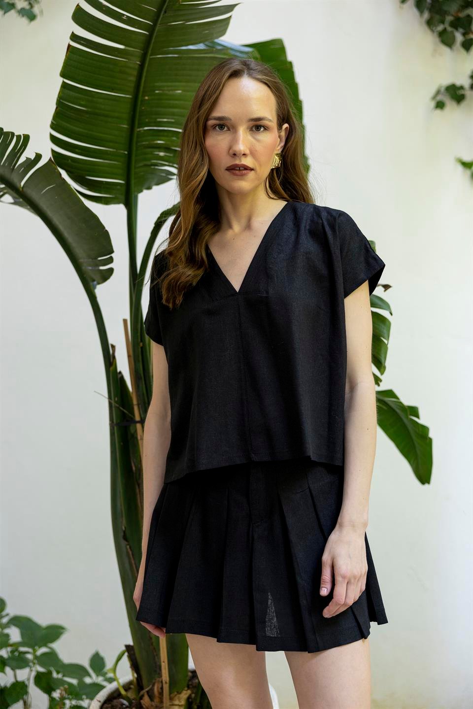 51169 BLUZ ŞORT ETEK TAKIM SİYAH