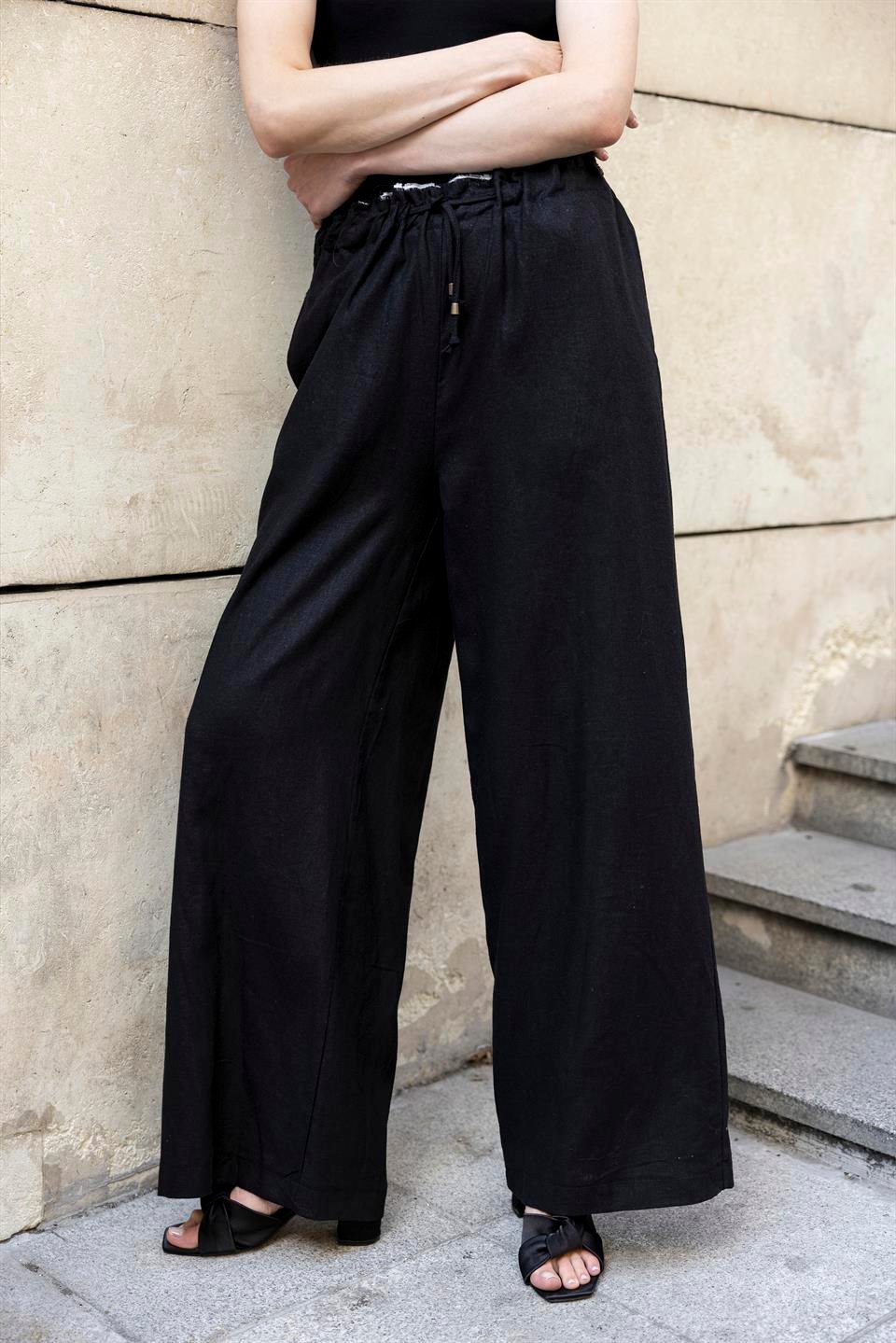 51176 KETEN PANTOLON SİYAH