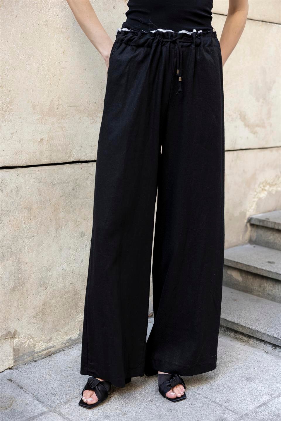 51176 KETEN PANTOLON SİYAH