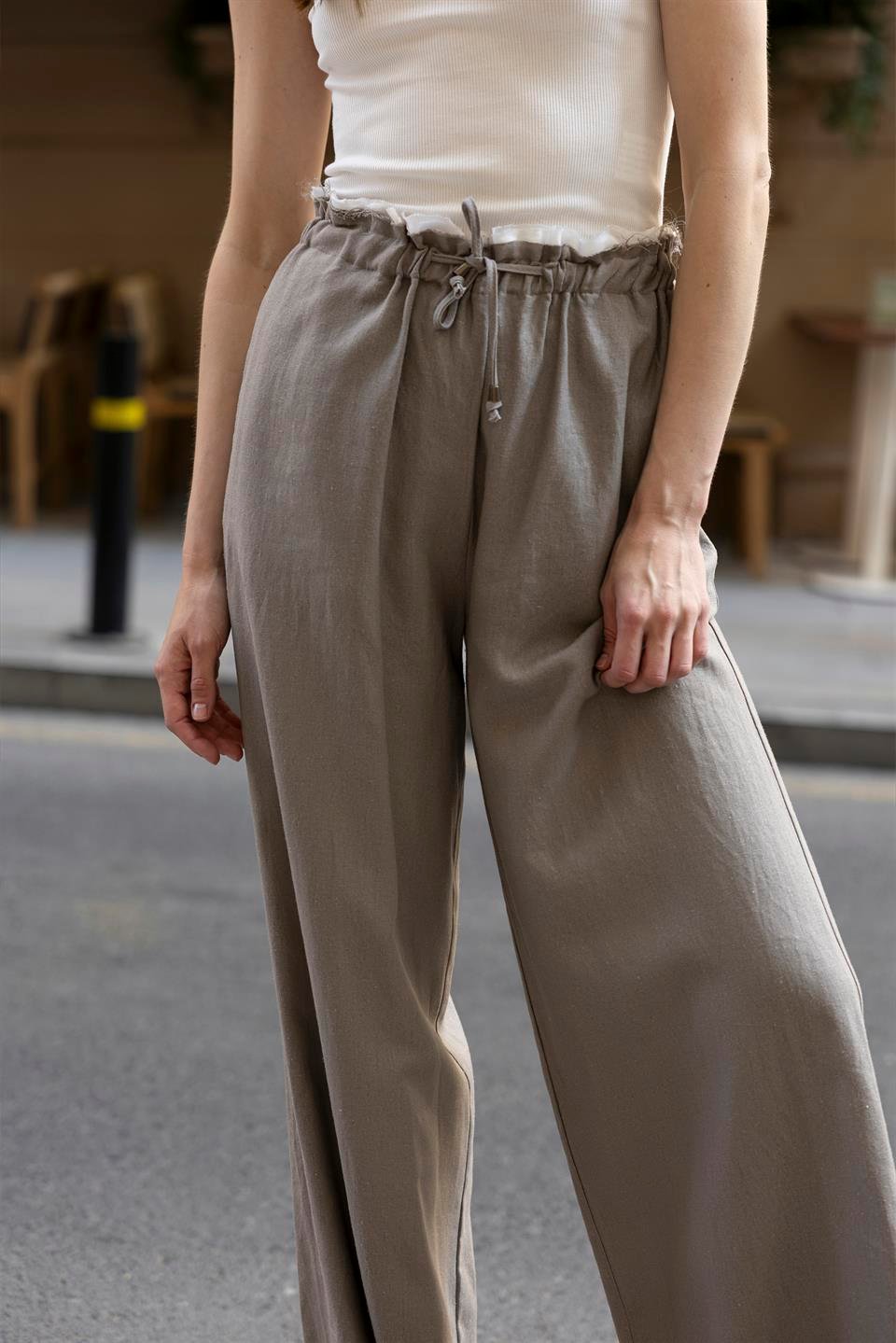 51176 KETEN PANTOLON VİZON