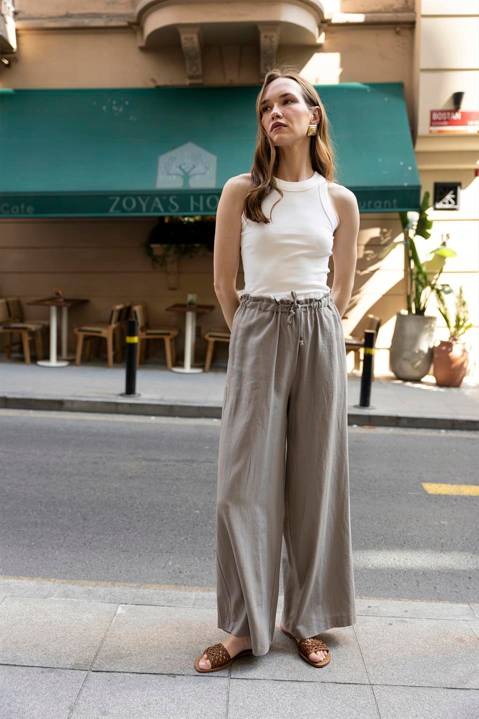 51176 KETEN PANTOLON VİZON