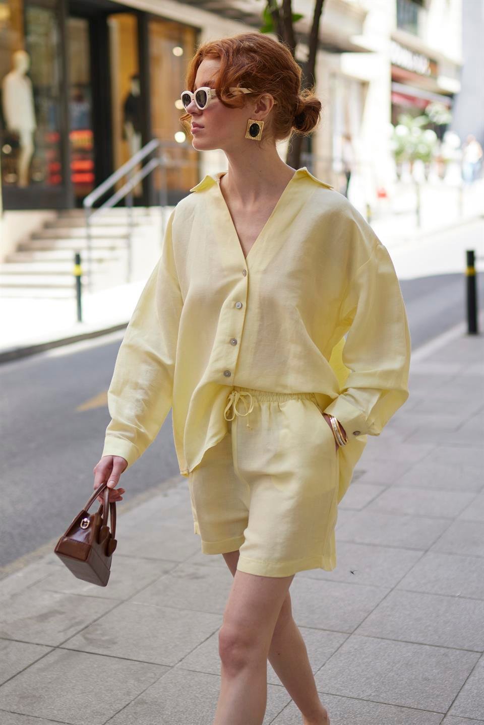 51178 GÖMLEK ŞORT TAKIM SARI