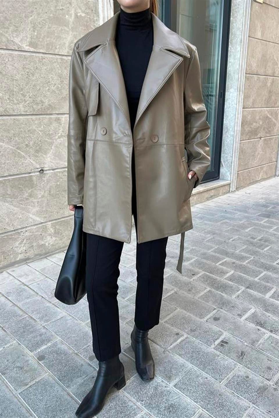 9320 DERİ TRENÇ VİZON