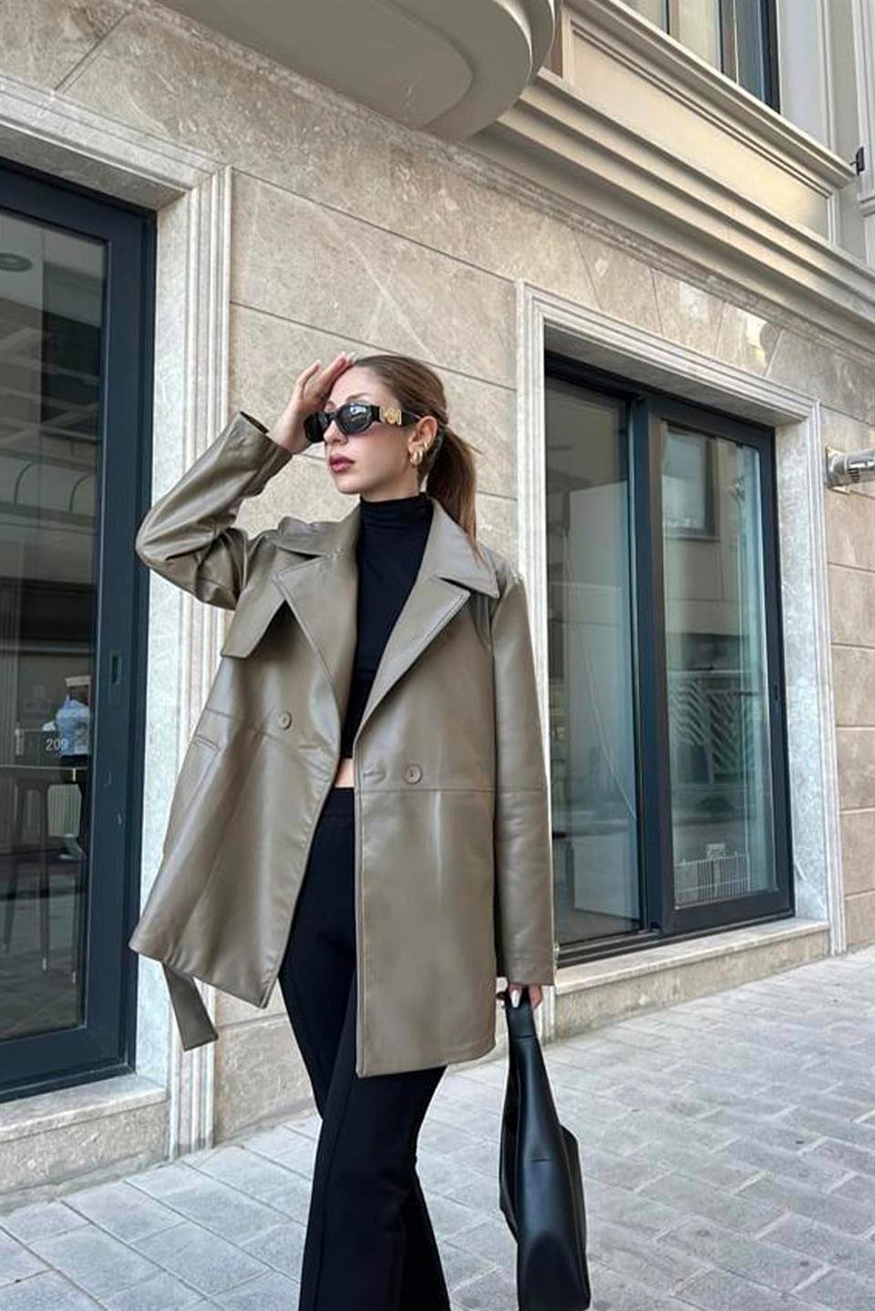 9320 DERİ TRENÇ VİZON