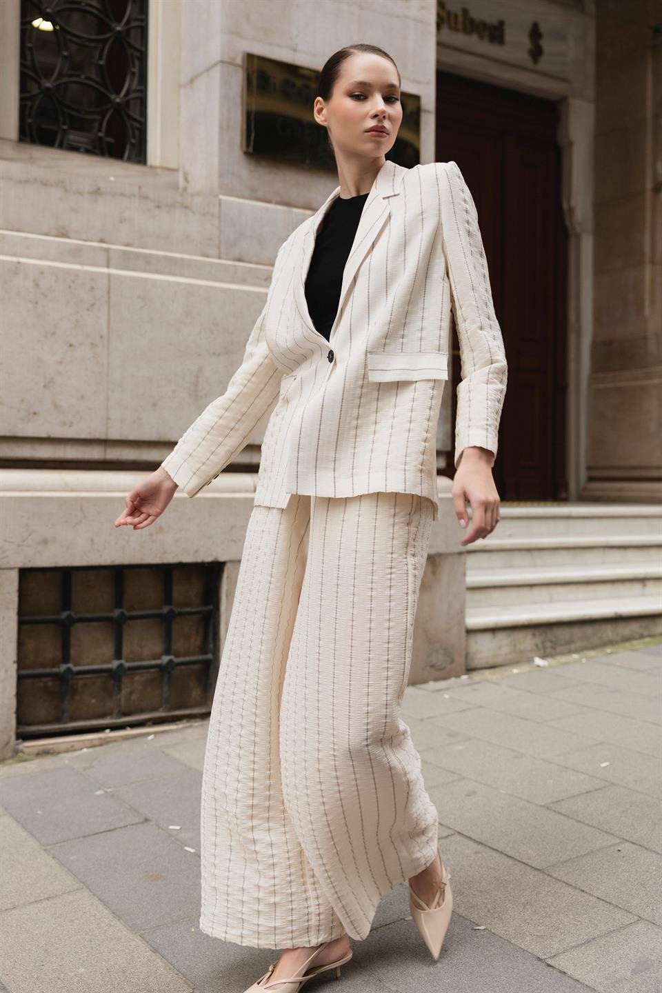 9556 CEKET PANTOLON TAKIM EKRU