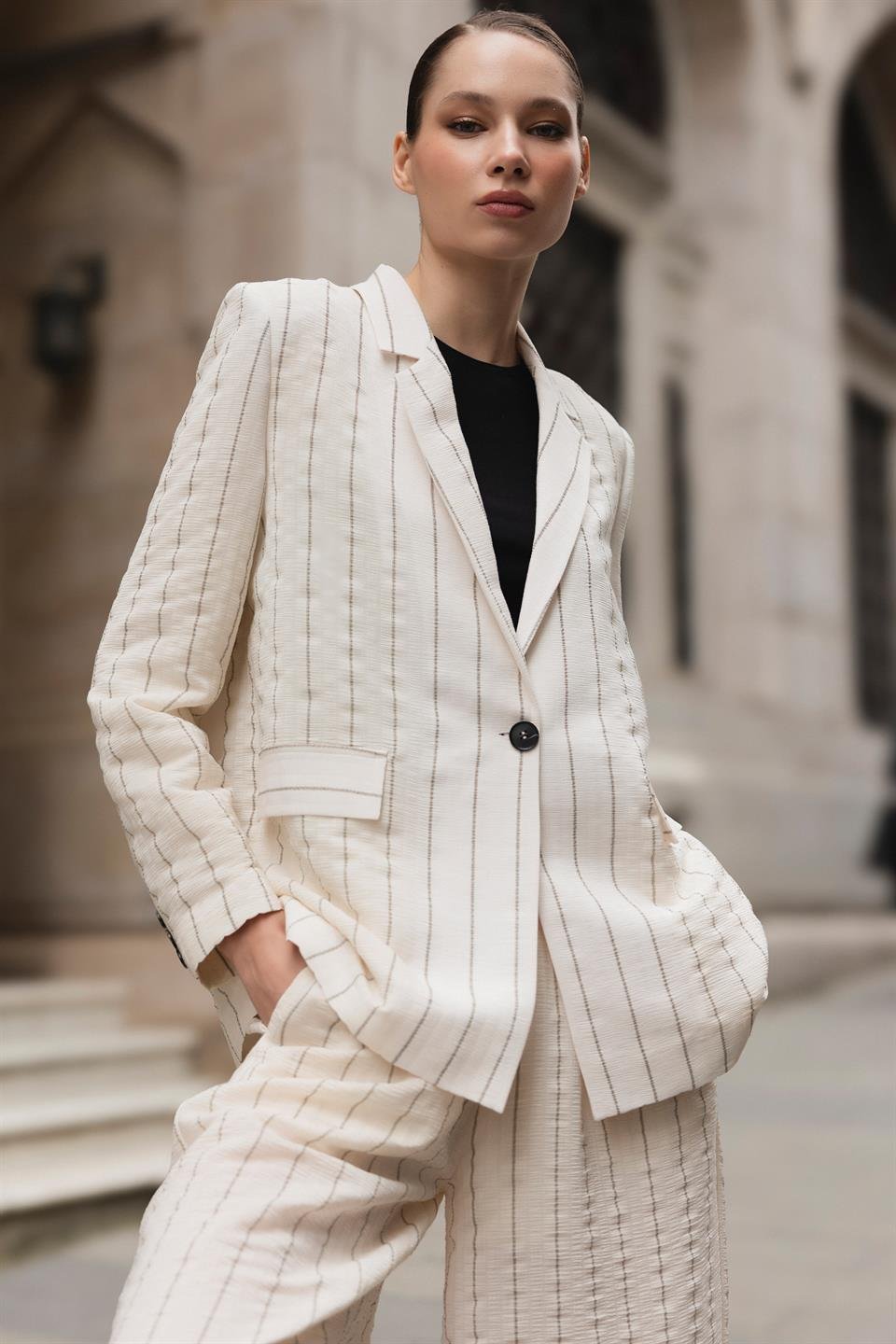 9556 CEKET PANTOLON TAKIM EKRU