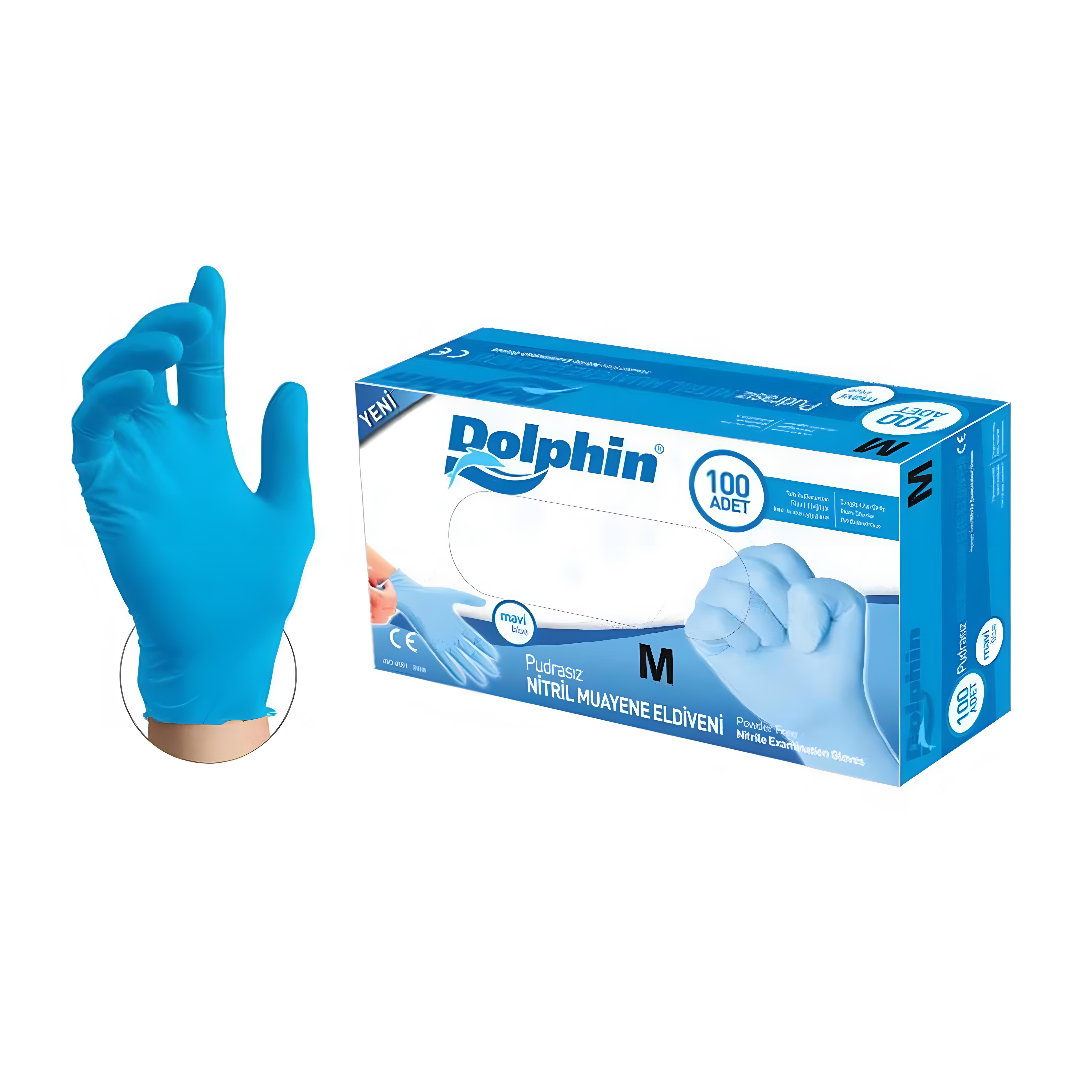 Mavi Nitril Muayene Eldiveni M Beden 100 lü