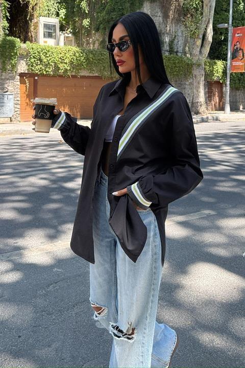 Bant Detaylı Oversize Poplin Gömlek 3436