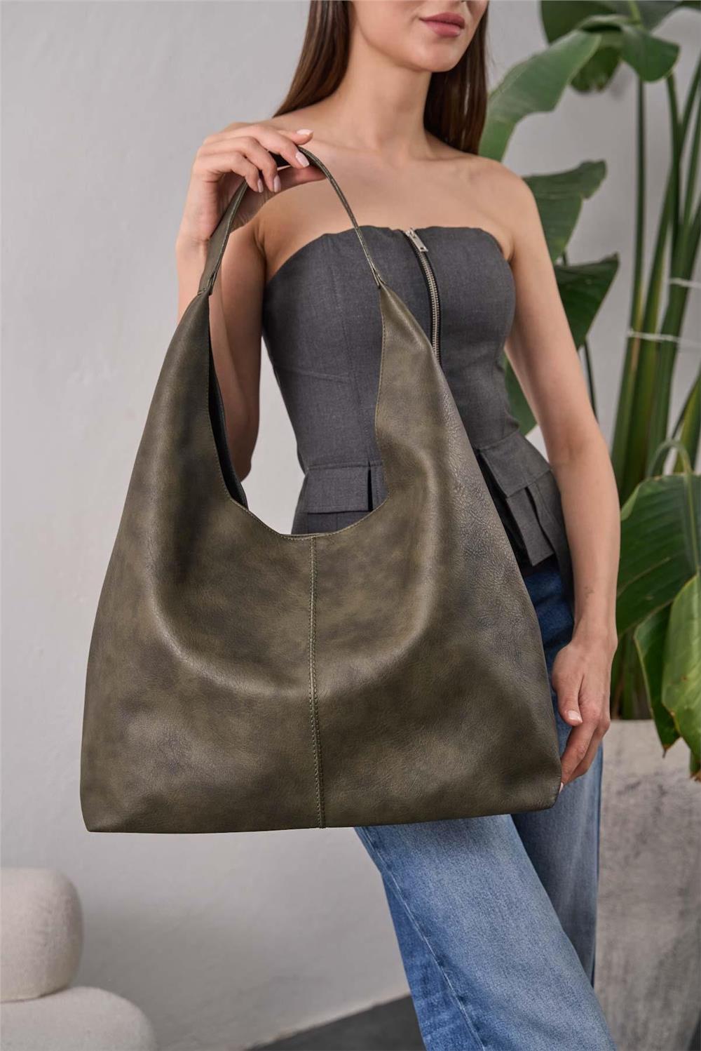 Deri Görünümlü Kısa Saplı Shopper Çanta 