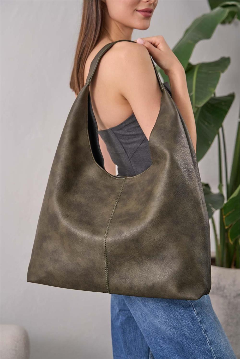 Deri Görünümlü Kısa Saplı Shopper Çanta 