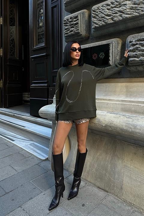 Gümüş Taşlı Sweatshirt 8052