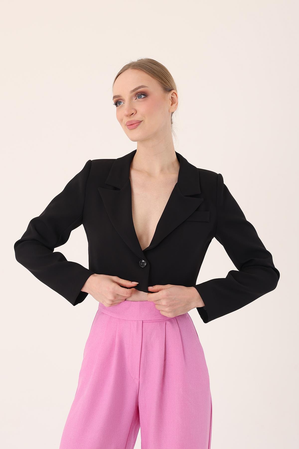 Crop Blazer Ceket- Siyah