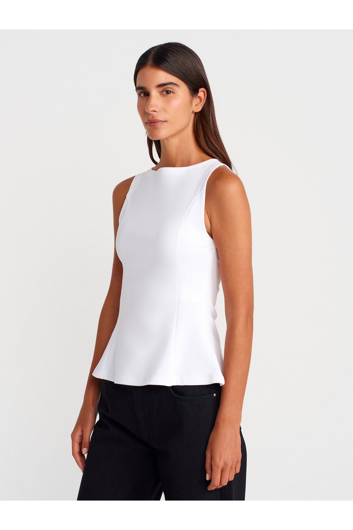 21001 DİL Kayık Yaka Peplum Top