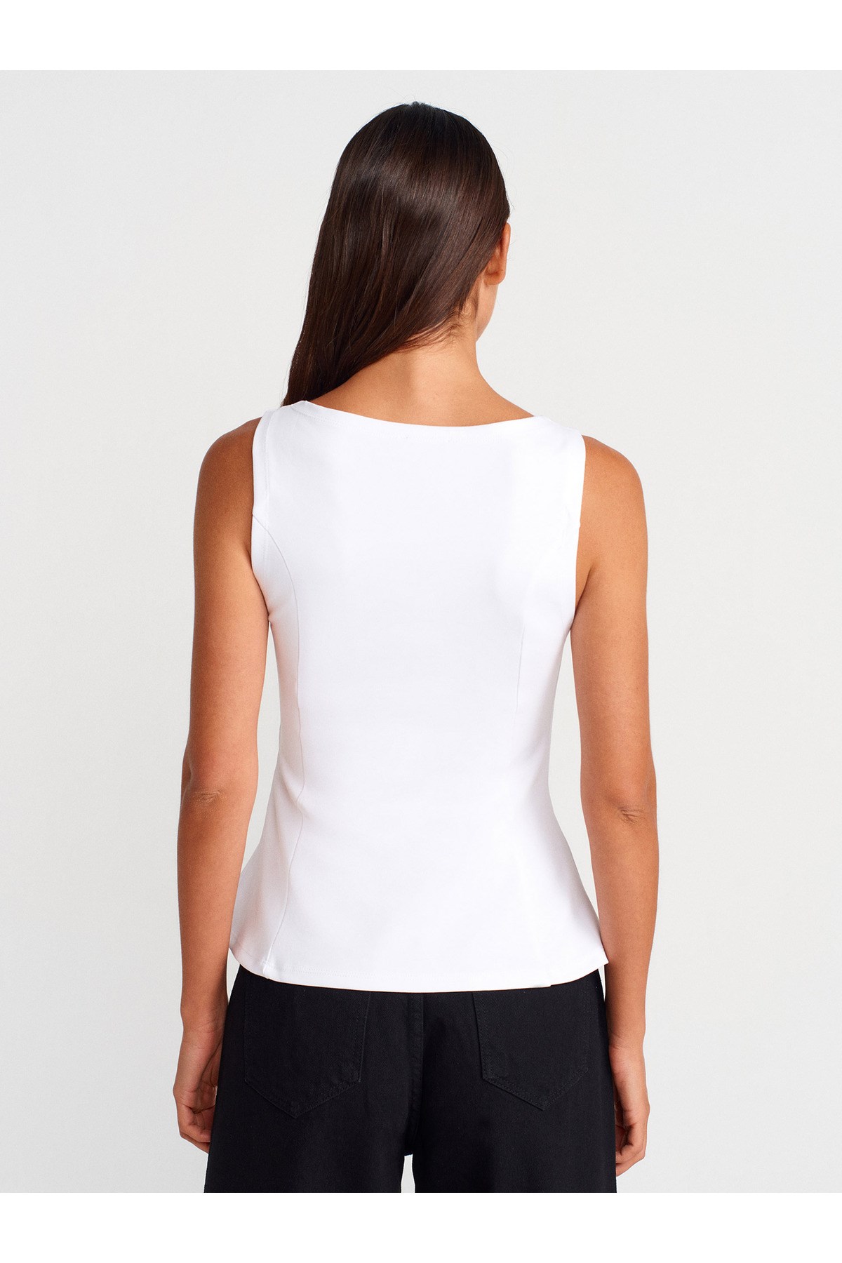 21001 DİL Kayık Yaka Peplum Top