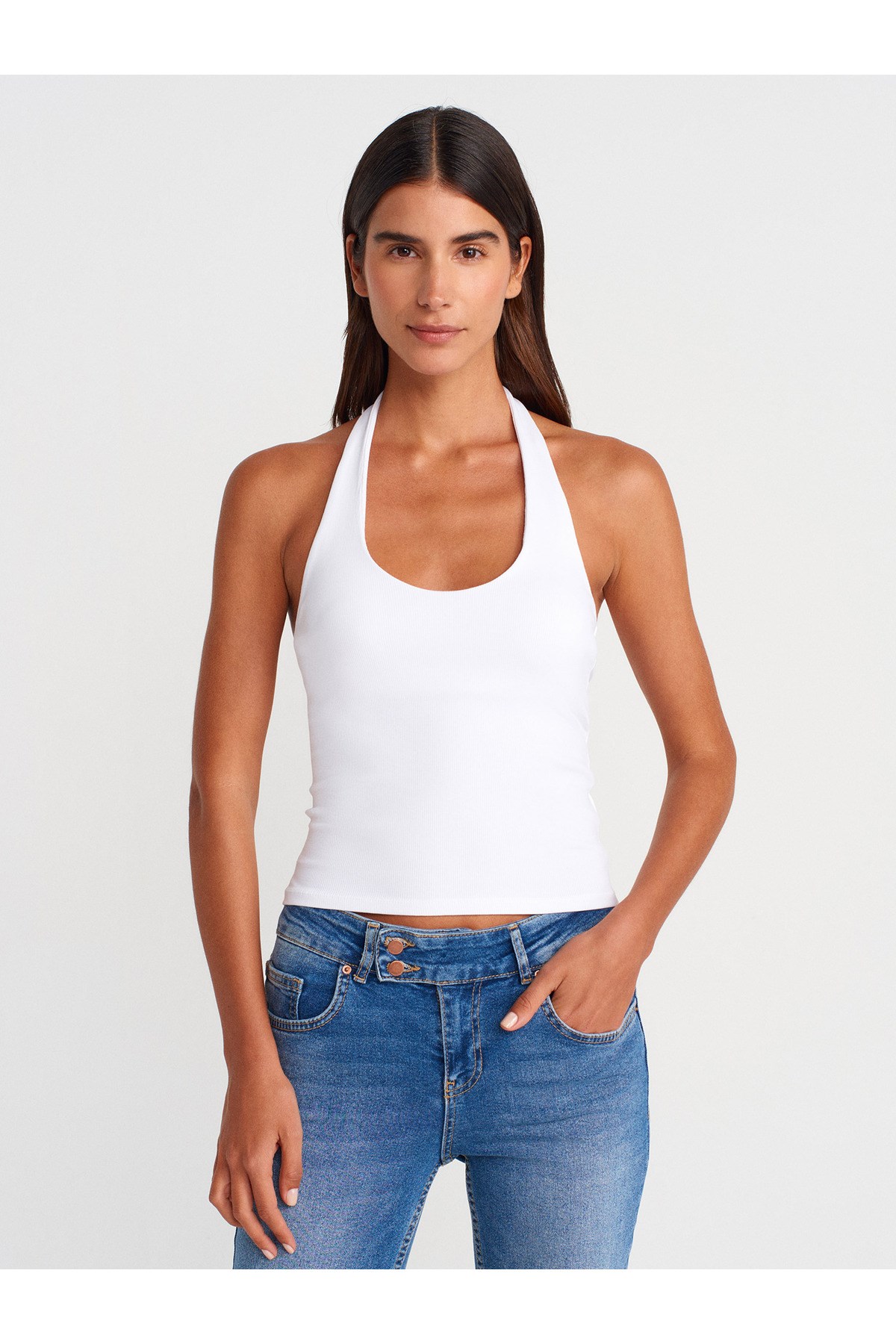21052 Halter Yaka Top-Beyaz