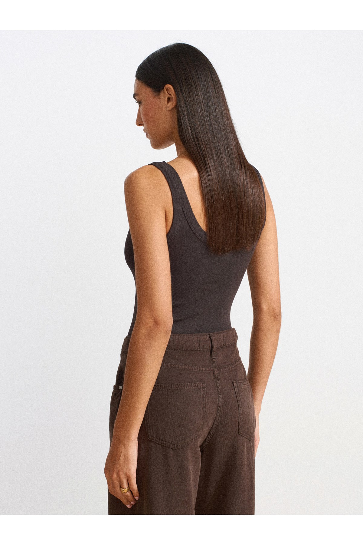 21053 Askılı Bodysuit-Koyu Kahve
